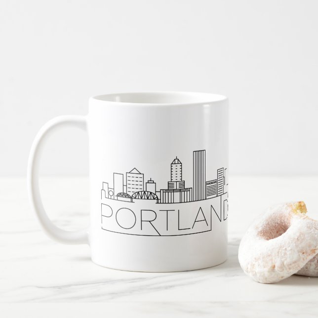 Mug Portland (Oregon)| Ligne Skyline Stylisée Ville (Avec donut)