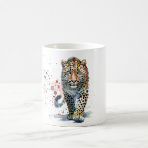 Mug Portrait aquarelle coloré de léopard