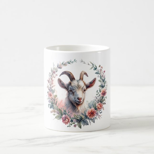 Mug Portrait d'aquarelle de chèvre florale (Centre)