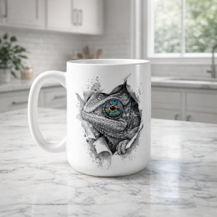 Mug Portrait de caméléon à l'encre avec œil arc-en-cie