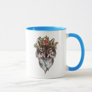 Mug Portrait de halo de loup de style de Boho