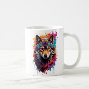 Mug Portrait de loup coloré Art animalier abstrait-876