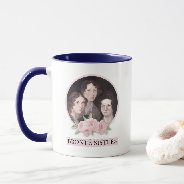 Mug Portrait de soeurs Bronte avec roses roses roses (Avec donut)