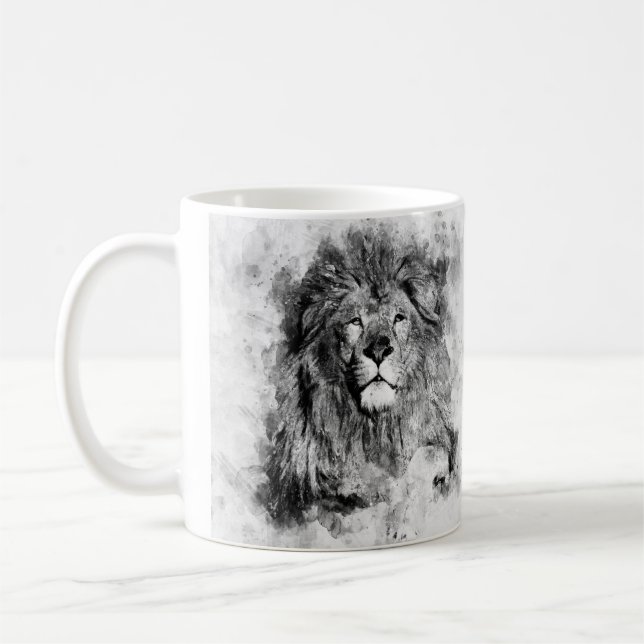 Mug Portrait noir et blanc du lion mâle (Gauche)