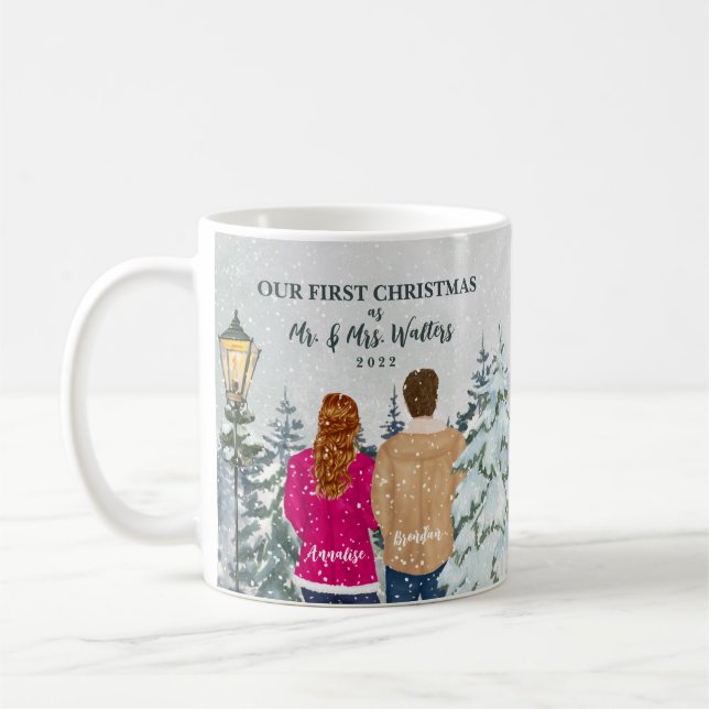 Mug Portrait personnalisé Notre premier Noël Marié (Gauche)