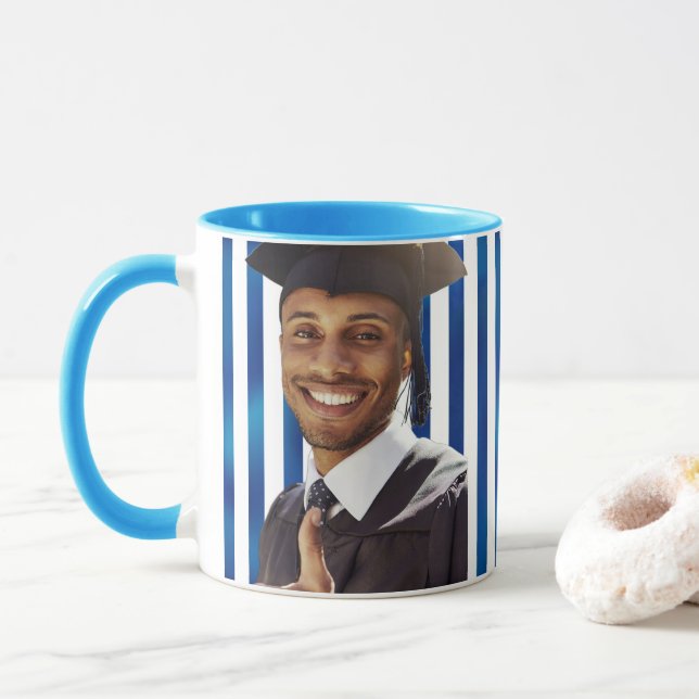 Mug Portrait personnalisé pour homme en lignes bleues  (Avec donut)