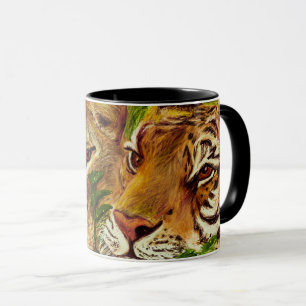 Mug Portrait tiré par la main de lion et de tigre
