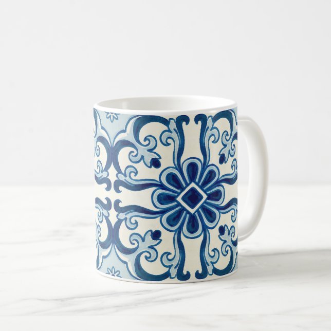 Mug Portugais Azulejos Blue Floral Motif (Devant droit)
