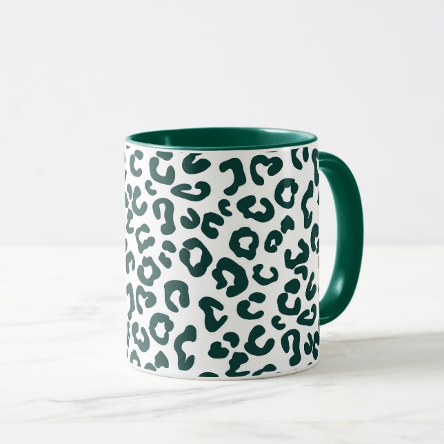Mug Poster de animal Cheetah en Pine Vert et Blanc Mus (Devant droit)