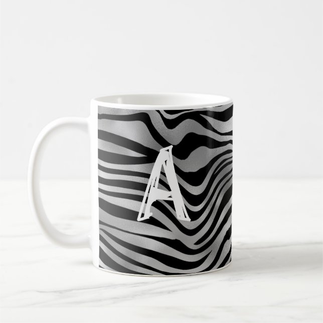 Mug Poster de animal chic noir gris tigre rayure Monog (Gauche)