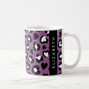 Mug Poster de animal, Léopard Violet, Coeurs, Votre No