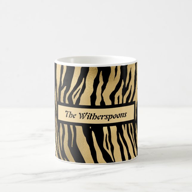 Mug Poster de animal sauvage noir et or avec nom (Centre)