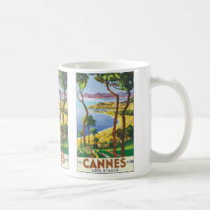 Mug Poster Vintage voyage, Plage à Cannes, France
