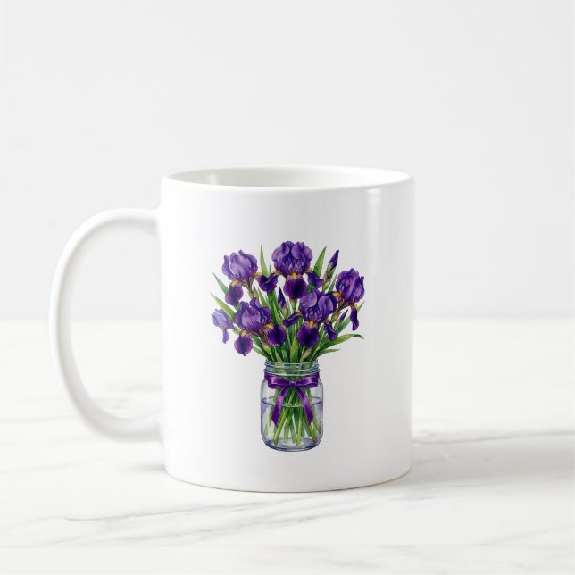 Mug Pot à fleurs Iris aquarelle en pot Mason violet (Gauche)