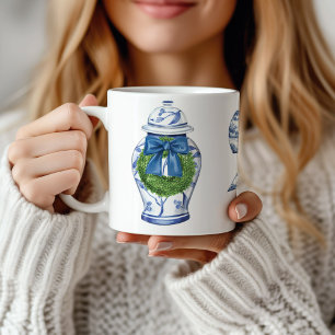 Mug Pot à gingembre de Noël en chinoiserie avec un nœu