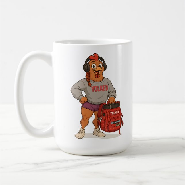 Mug Poule de gym enchaînée – Dessin humoristique de fi (Gauche)