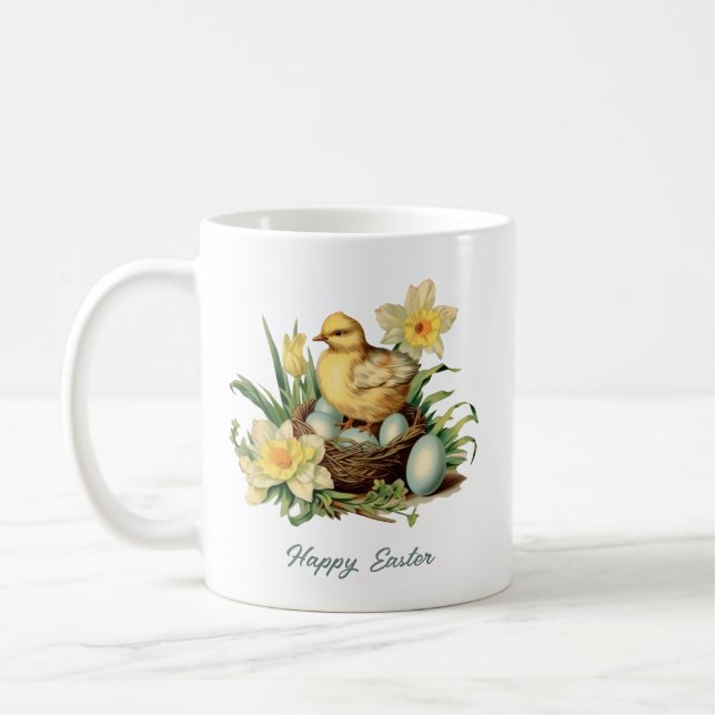 Mug Poule d'oeufs de pâques neutre rétro à l'aquarelle (Gauche)