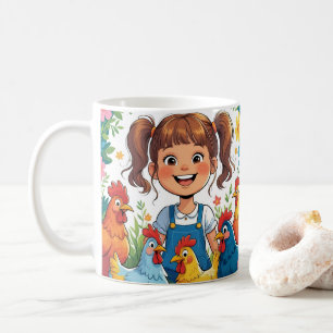 Mug Poulet de dessin animé mignon, floral coloré. Anim