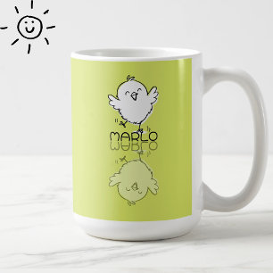 Mug Poulet Jaune Heureux Doodle Nom Personnalisé