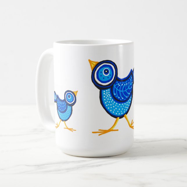 Mug Poulets bleus et poules mères (Devant gauche)