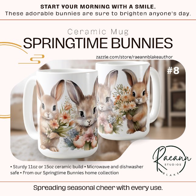 Mug Poulie de céramique 'Bunnies Springtime' (Créateur téléchargé)