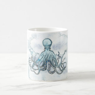 Mug Poulpe bleu plage en céramique de thé de café d