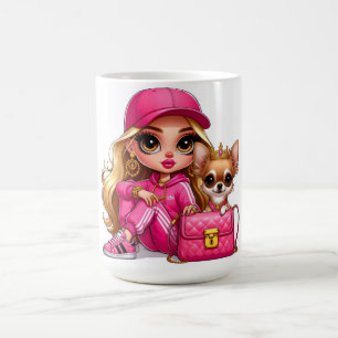 Mug Poupée de mode rose et couverture en molleton pour