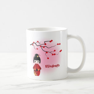 Mug Poupée kokeshi japonaise aux fleurs de sakura