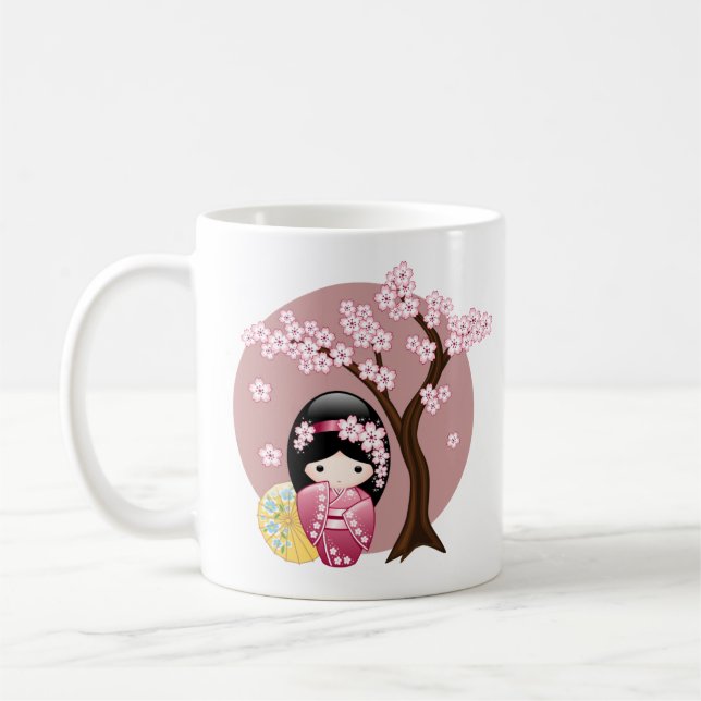 Mug Poupée Kokeshi Printemps - Cute Geisha Japonais en (Gauche)