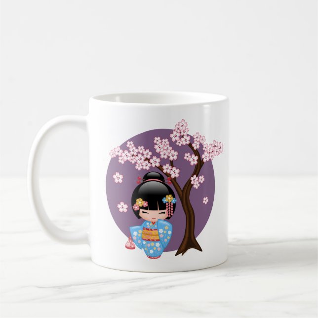 Mug Poupée Maiko Kokeshi - Café fille Kimono Geisha bl (Gauche)