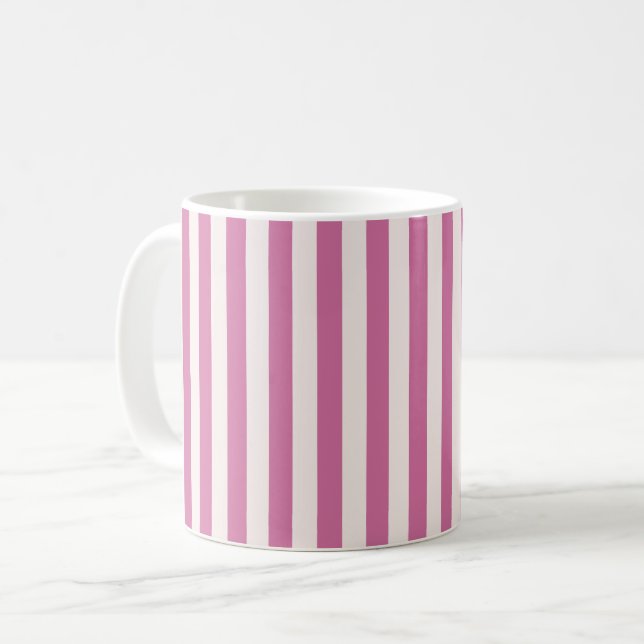 Mug poupée rose rayée | rayures roses  (Devant gauche)