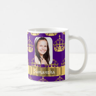 Mug Pourpre et photo personnalisée par couronne d'or