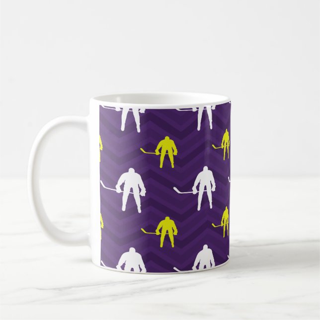 Mug Pourpre, jaune d'or, blanc, hockey sur glace, (Gauche)