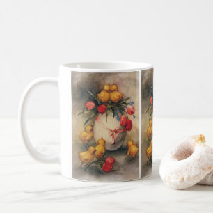 Mug Poussins de Pâques vintage, Œuf avec fleurs de tul