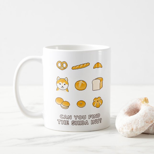 Mug Pouvez-vous trouver le Shiba Inu ? Pixel Art (Avec donut)