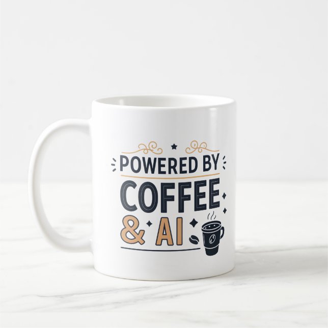 Mug Powered by Coffee & AI Retro Tech Vector (Gauche)