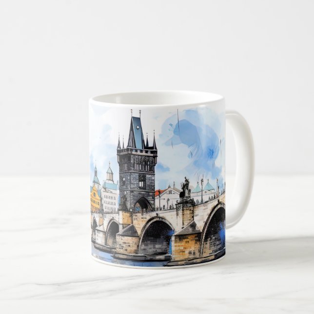 Mug Prague : aquarelle du pont Charles (Devant droit)