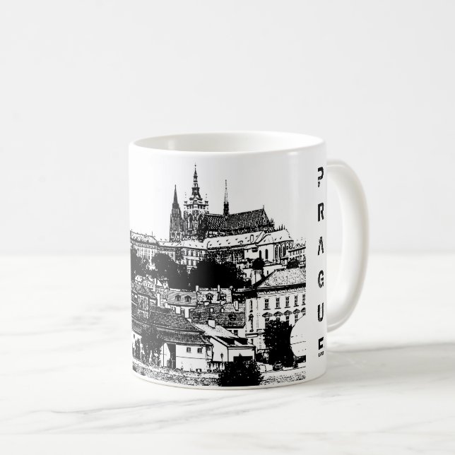 Mug Prague, Ville historique, Château & Drapeau - Tchè (Devant droit)
