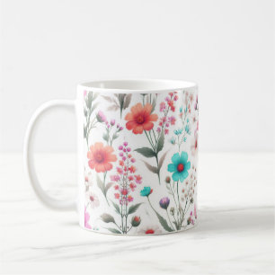 Mug Prairie de fleurs sauvages blanc, vert, bleu, marr