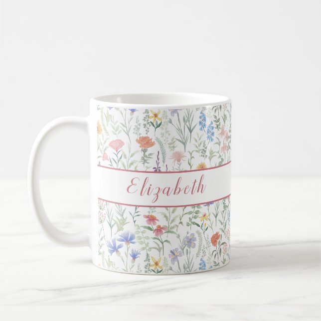 Mug Prairie de fleurs sauvages coquette personnalisée  (Gauche)