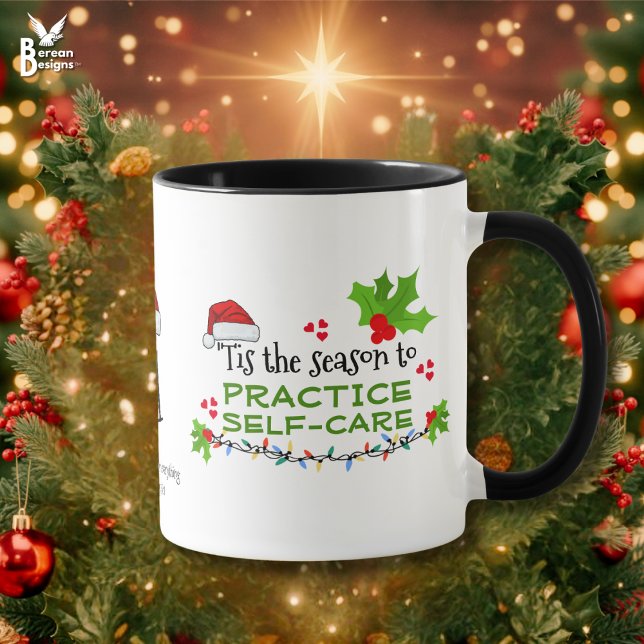 Mug PRATIQUER LE MONogramme DE Noël AUTO-SOINS (PRACTICE SELF-CARE Christmas Gift Coffee Mug with customizable text)