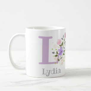 Mug Premier Initial Plus prénom avec des fleurs