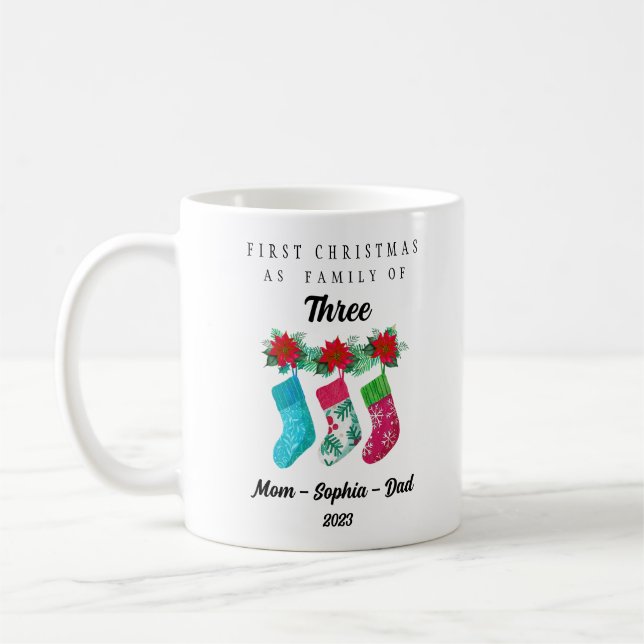 Mug Premier Noël personnalisé en famille de trois (Gauche)