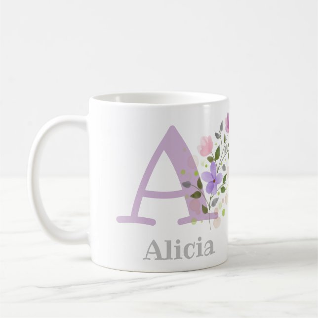 Mug Premier nom initial plus Abigail avec fleurs (Gauche)