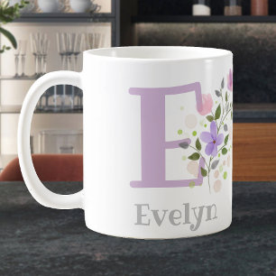 Mug Premier nom initial plus Evelyn avec fleurs