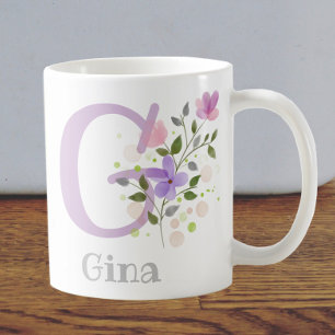 Mug Premier nom initial plus Gina avec fleurs