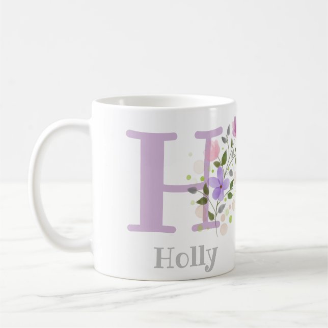 Mug Premier nom initial plus Holly avec fleurs (Gauche)