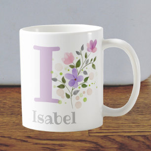 Mug Premier nom initial plus Isabel avec fleurs