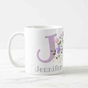 Mug Premier nom initial plus Jennifer avec fleurs