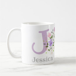 Mug Premier nom initial plus Jessica avec fleurs